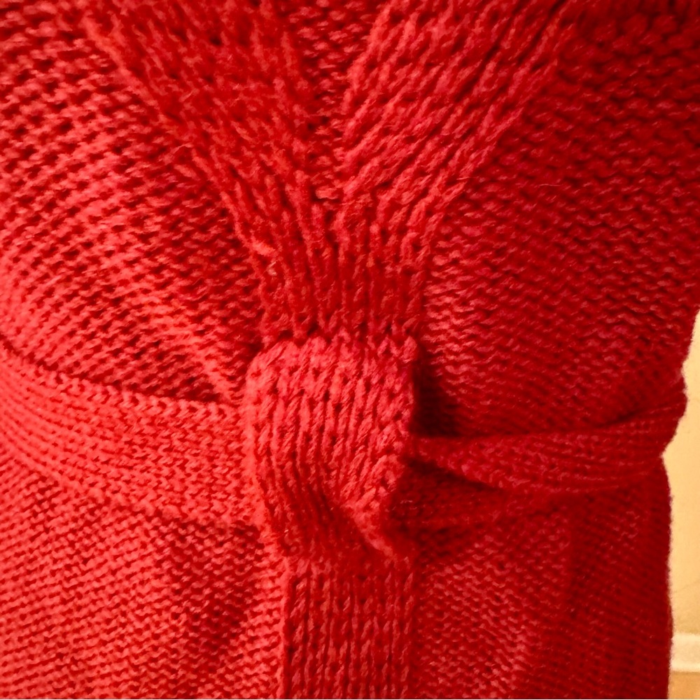 Vintage Macy’s Brick Red 100% Wool Tie Wrap Sweater Cardigan - Picture 7 of 10